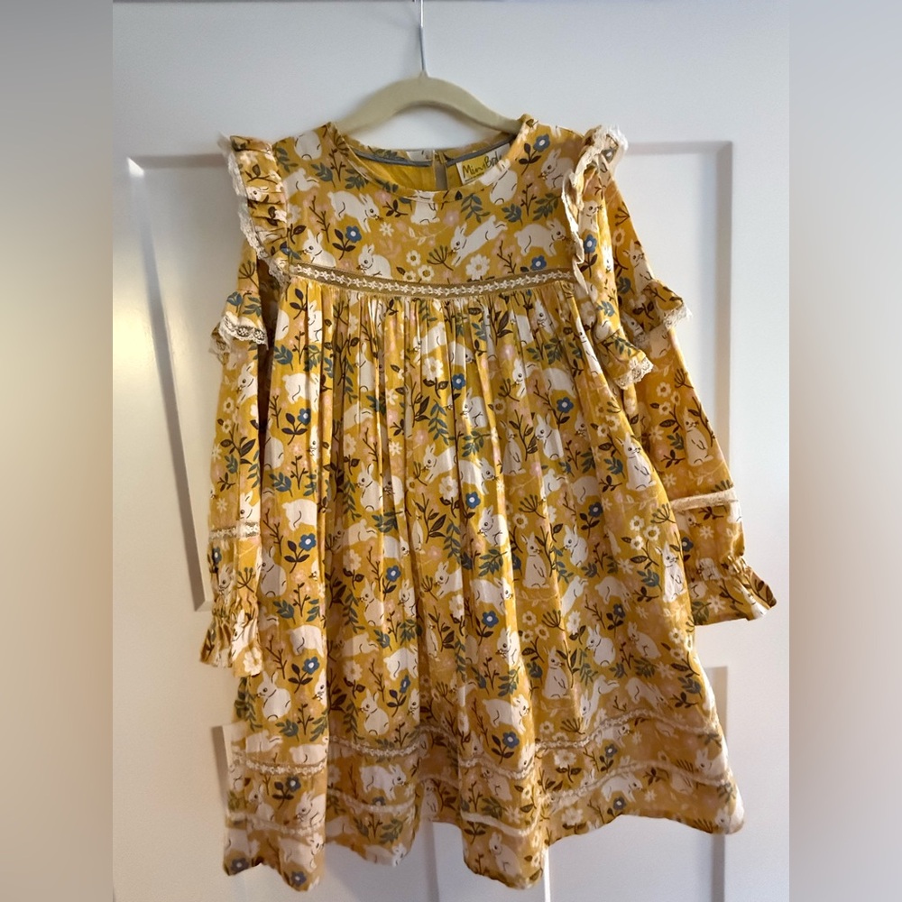 Mini Biden girls bunny and flower gold dress